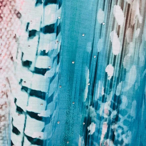 Impulse California Animal Print Rhinestone Tunic Dress Womens M Asymmetric BOHO - Picture 6 of 11